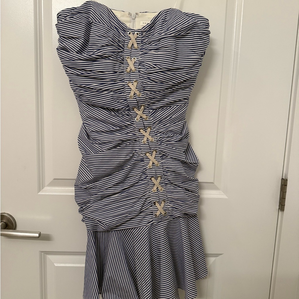 Veronica Beard Navy and White Asymmetrical Dress